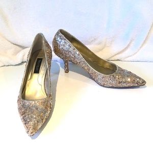 White House Black Market Gold Sequin Heels